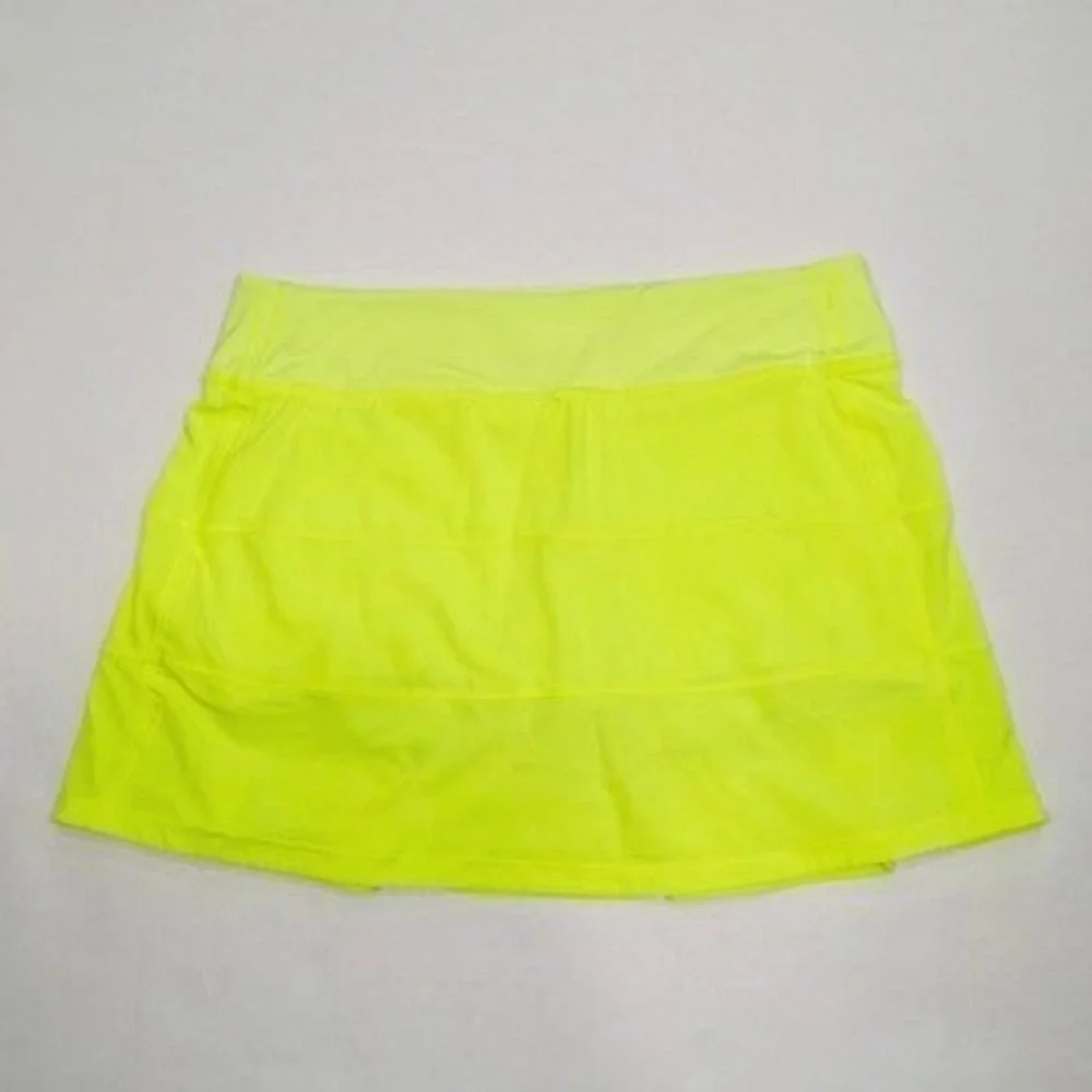 Lululemon‎ Pace Rival Skirt Skort Sz 4 Highlighter Yellow Neon Pickleball Tennis
